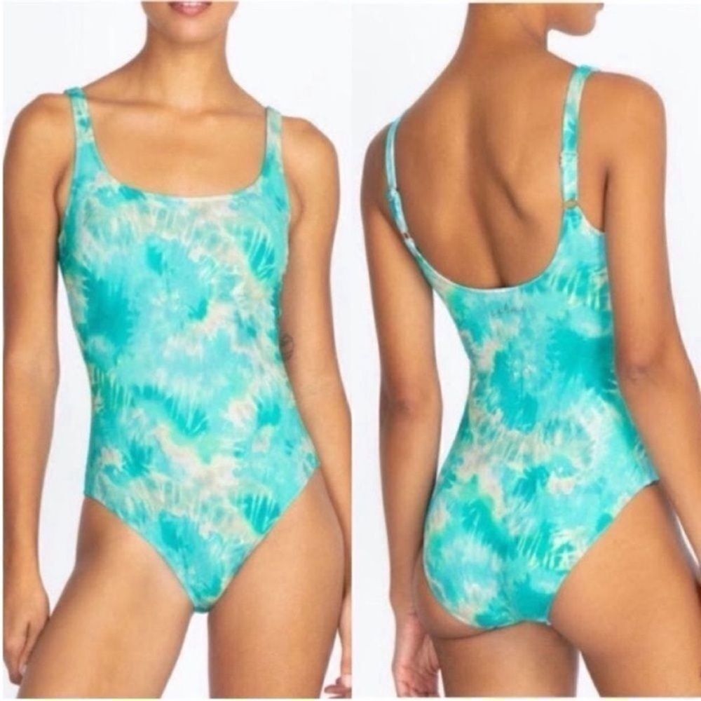 Johnny Was NWT Calme Tank One Piece Swimsuit in Aqua Keys Turquoise Size Medium